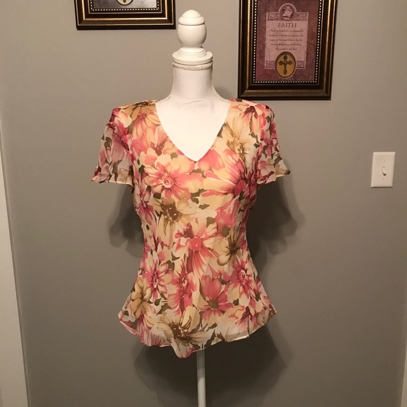 Karin Stevens silky sheer floral print 2 piece dress set size 8 - Picture 3 of 10